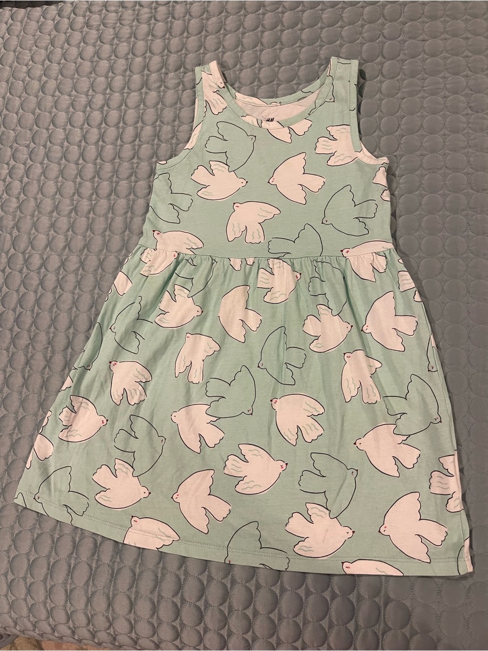 H&M Ladybug Tank Dress in Teal Turquoise Birds Doves Sz 5T/6 100% Cotton